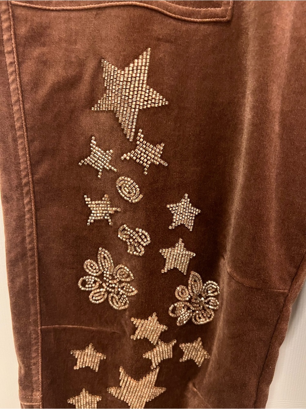 NWT Pilcro The Wanderer Relaxed Leg Brown Velvet Embellished Star-Print Size 30